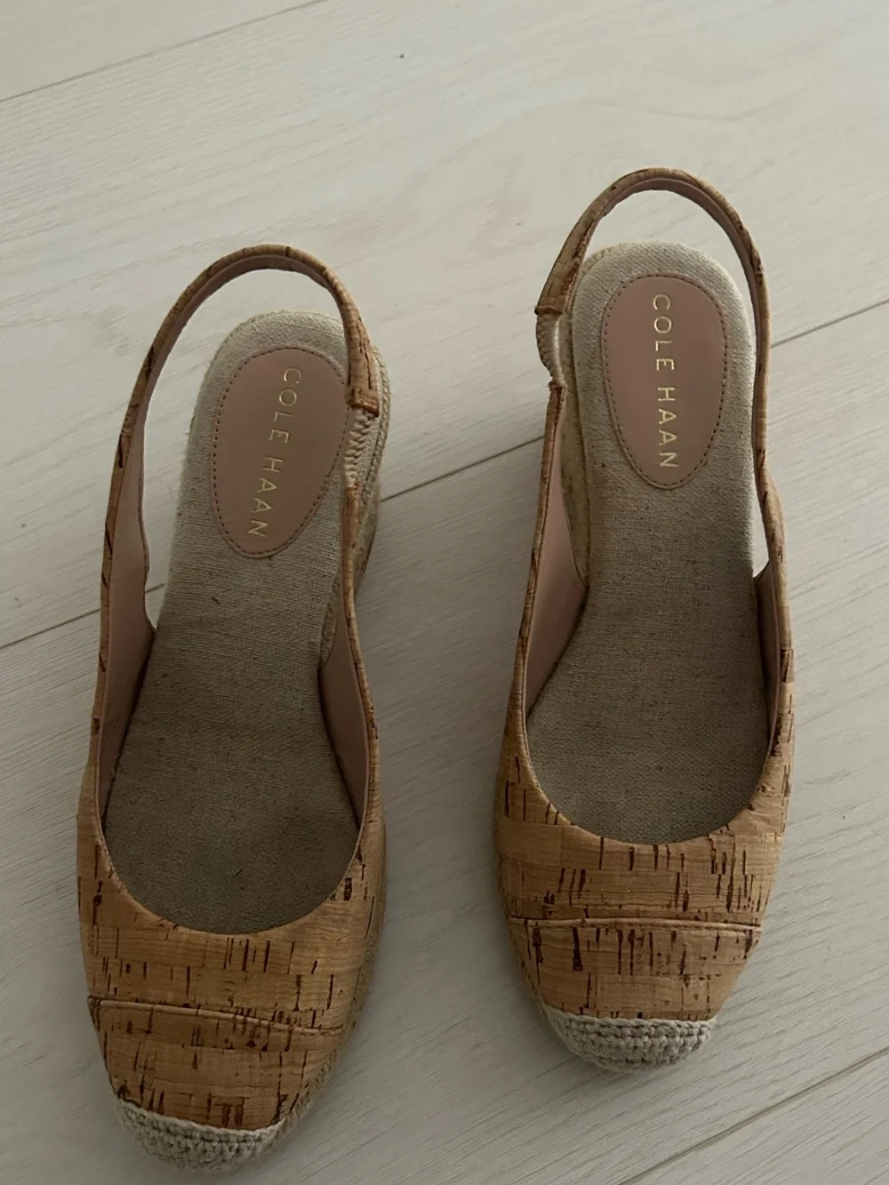 Cole Haan Cork Espadrille Slingback Wedges in Tan